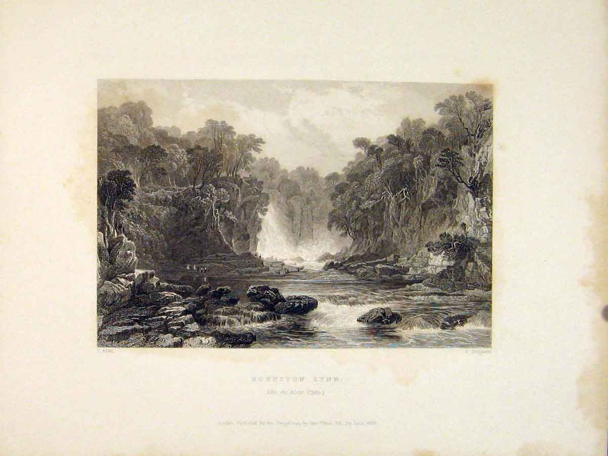Original Old Antique Print Bonniton Lynn River Clyde Scotland