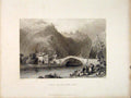 Original Old Antique Print Cluse Arve Savoy Switzerland City Brigde Mountain