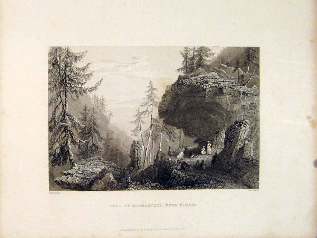 Original Old Antique Print Rock Balmarussa Tete Noire Switzerland