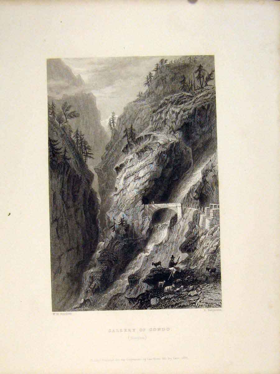 Original Old Antique Print Switzerland Gallery Gondo Simplon C1835 19th Century