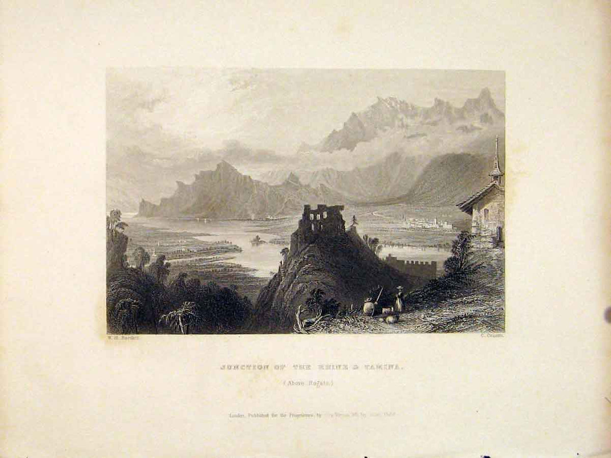 Original Old Antique Print Junction Rhine Tamina Ragatz Switzerland Art