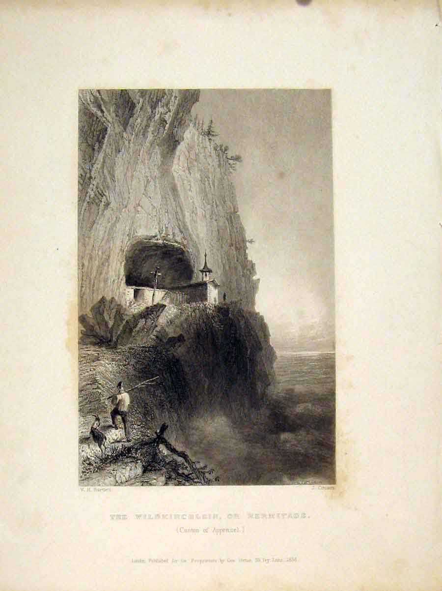 Old Antique Print Wildkirchlein Hermitage Canton Appenzel Switzerland Art