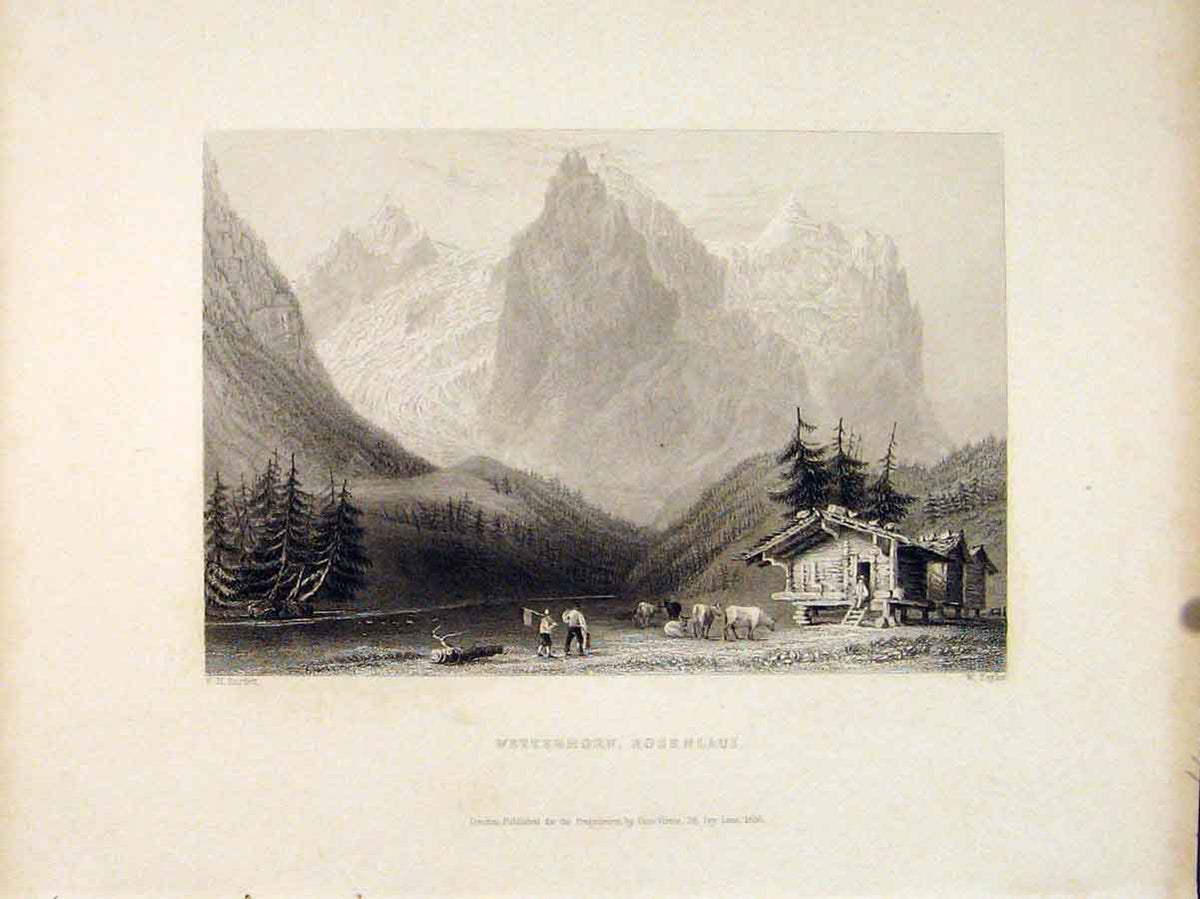 Original Old Antique Print Wetterhorn Rosenlaui Mountain Switzerland