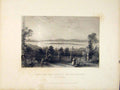 Original Old Antique Print Scene Terrace Chateau Wolfsberg Canton Thurgan Swiss