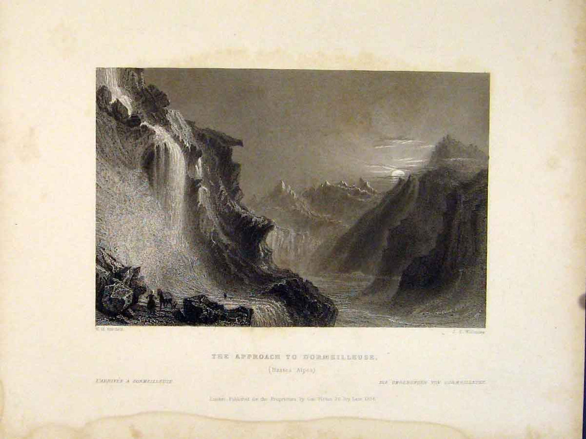 Original Old Antique Print Approach Dormeilleuse Hantes Alpes Switzerland