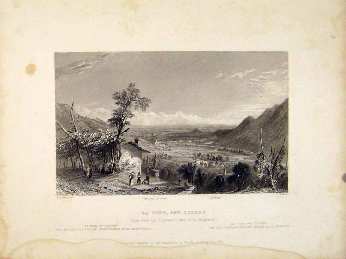 Original Old Antique Print Tour Luzern Protestant Church Marguerite Switzerland