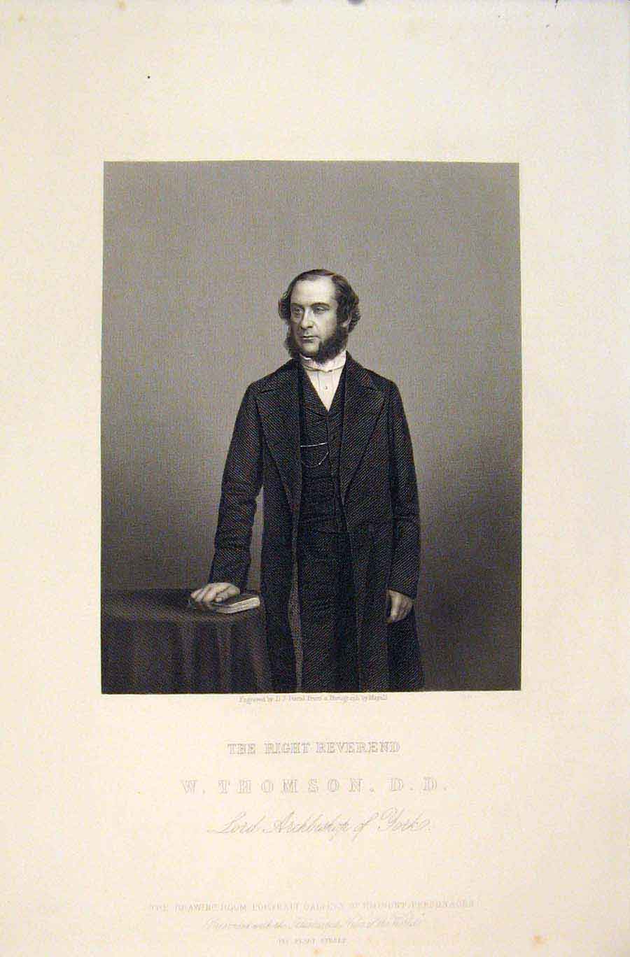 Original Old Antique Print His Grace The Archbishop York Portrait C1860 19th