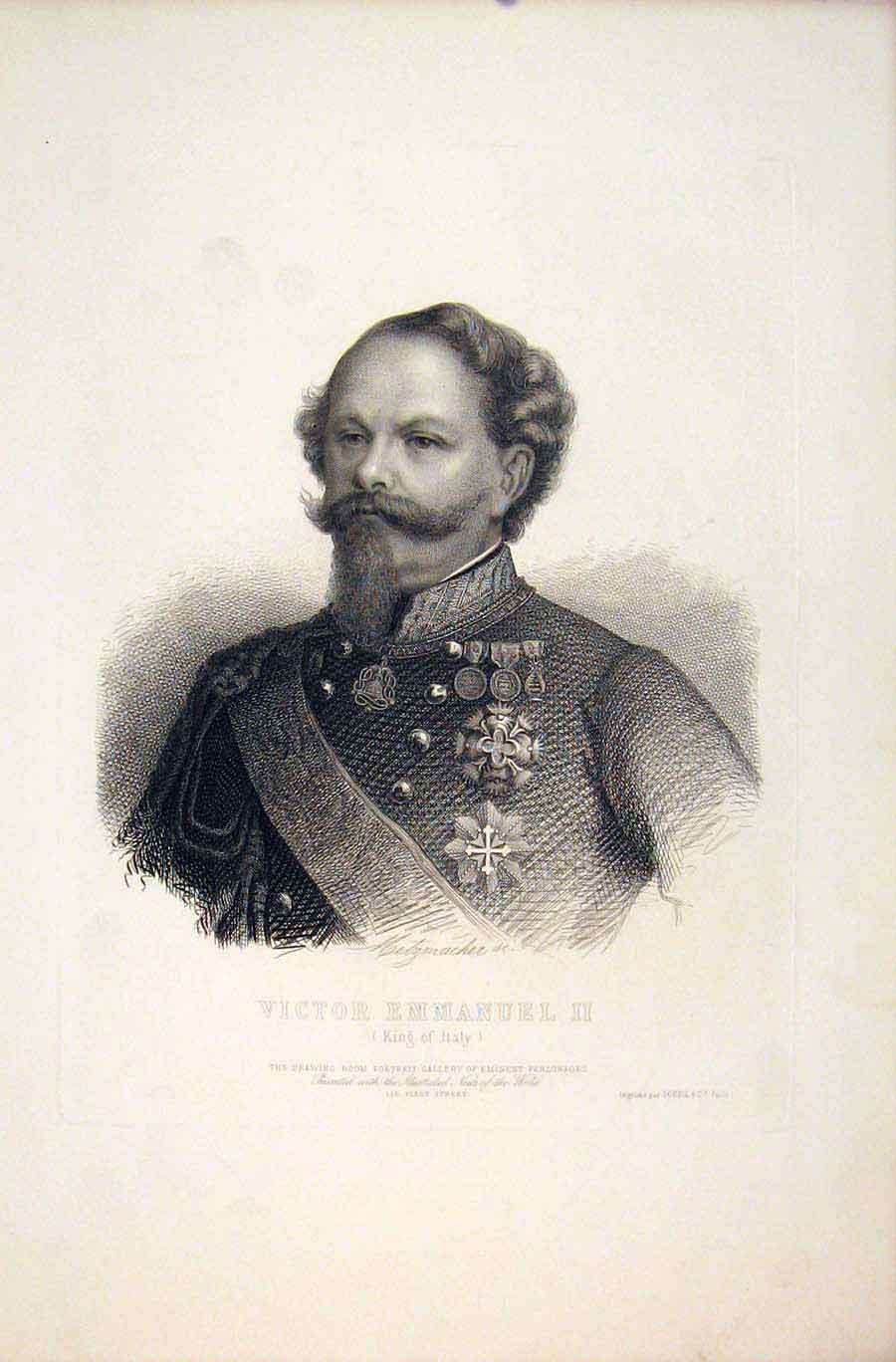 Original Old Antique Print Victor Emmanuel Ii King Italy C1860 Portrait 19th