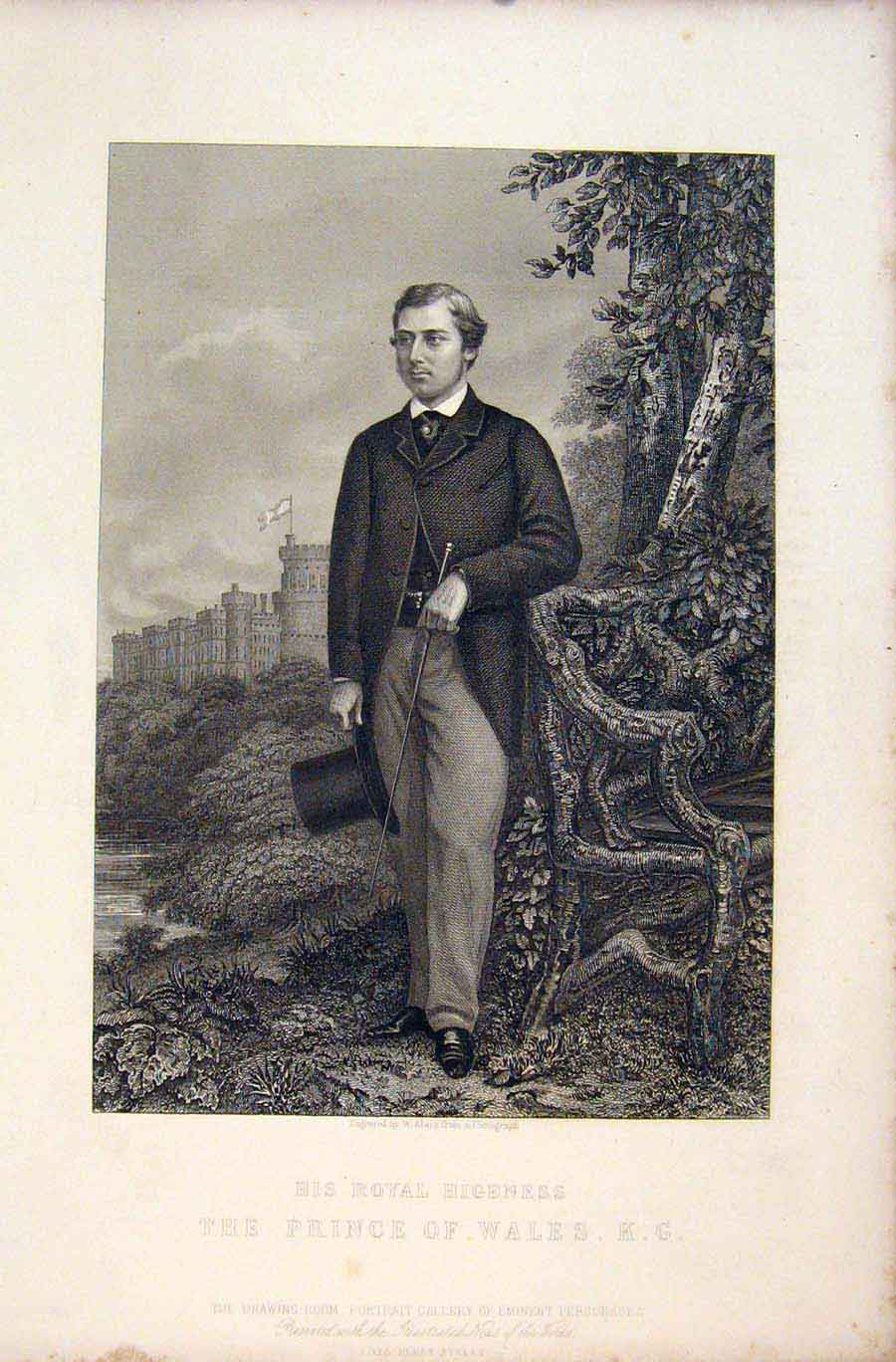 Original Old Antique Print His Royal Highness The Prince Wales Portrait C1860