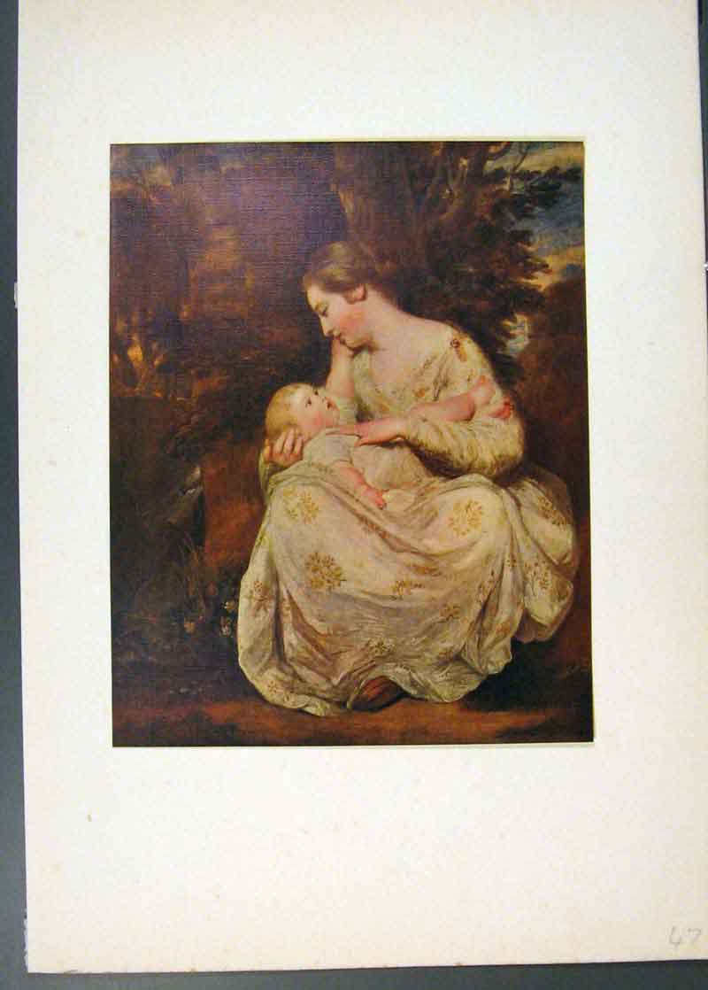 Original Old Antique Print Portrait Mrs Richard Hoare Infant Son By Sir Reyns