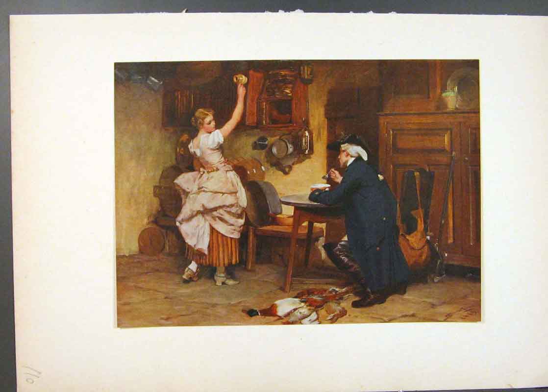 Original Old Antique Print Flirtation Famous Painting By Seymour Lucas
