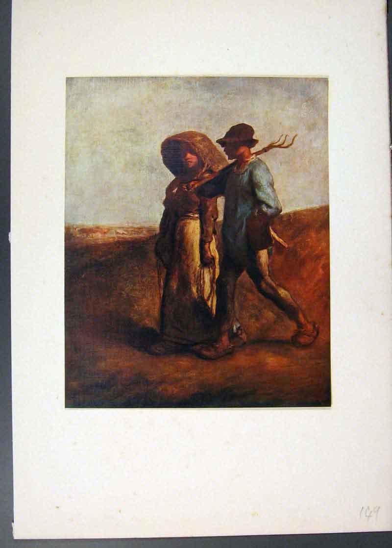 Original Old Antique Print Going To Work Famous Painting By Jean Francois Millet