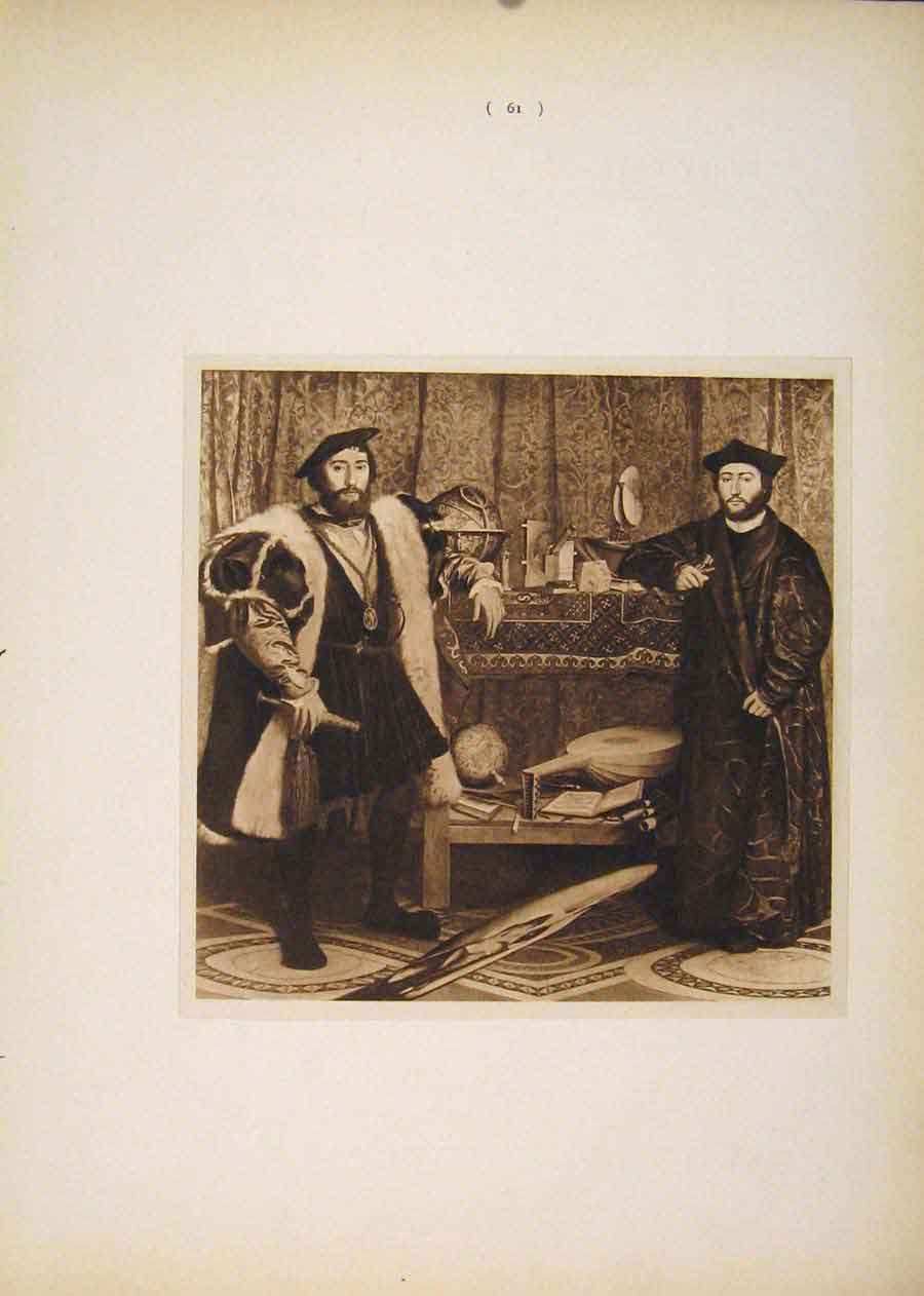 Original Old Antique Print Ambassadors Hans Holbein Sepia Style Fine Art