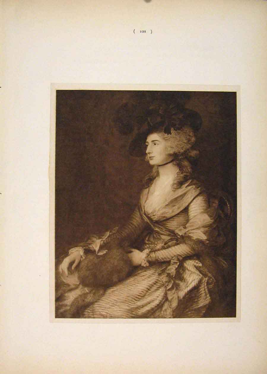 Original Old Antique Print Portrait Mrs Siddons Thomas Gainsborough Sepia