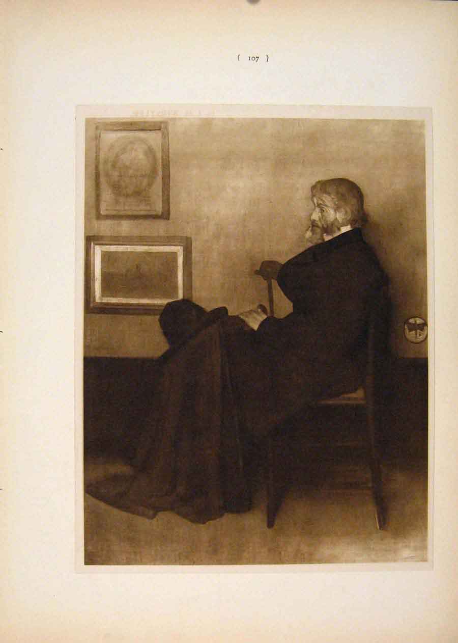 Original Old Antique Print Portrait Thomas Carlyle Whistler Sepia Style Fine Art