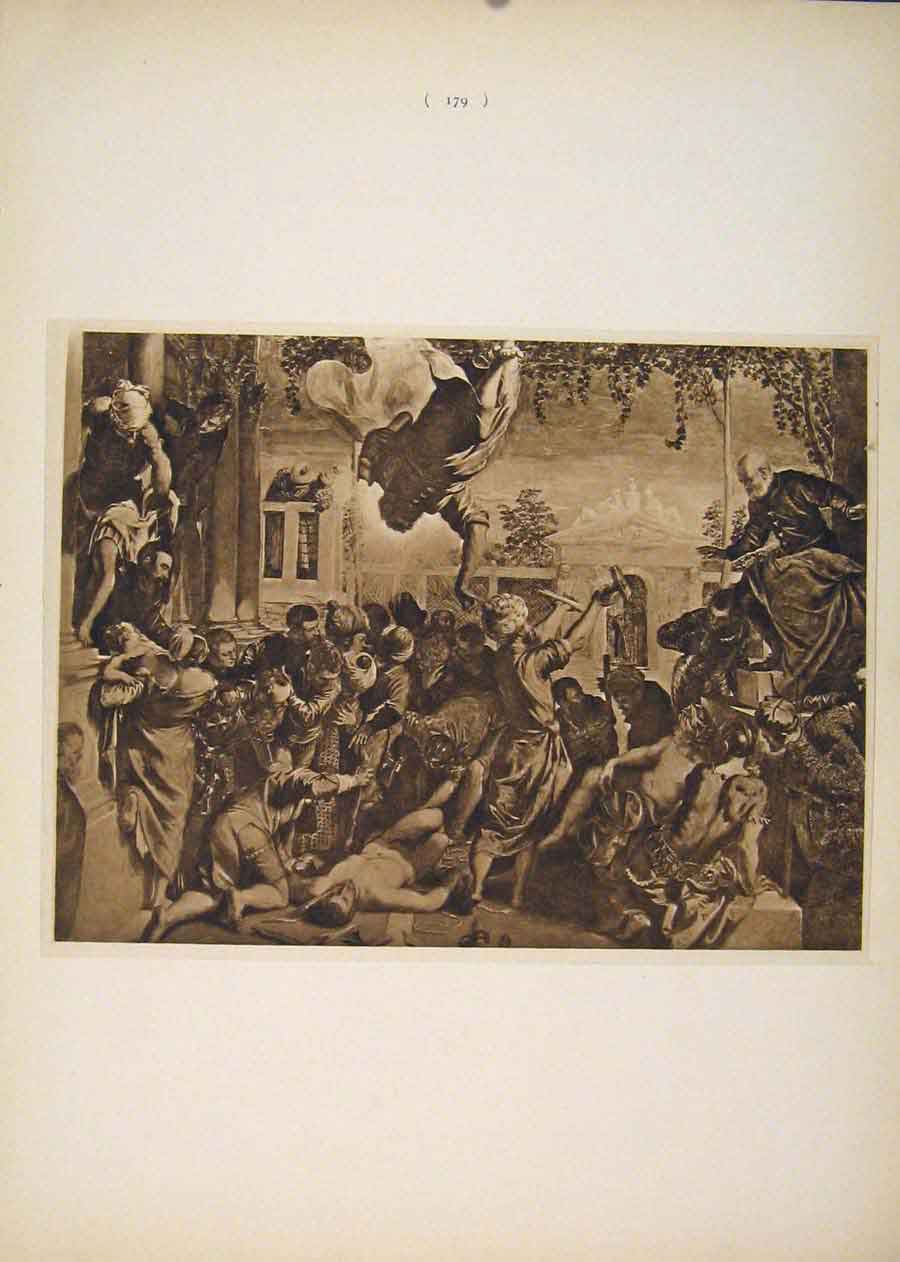 Original Old Antique Print Miracle St Mark Tintoretto Fine Art Sepia Style