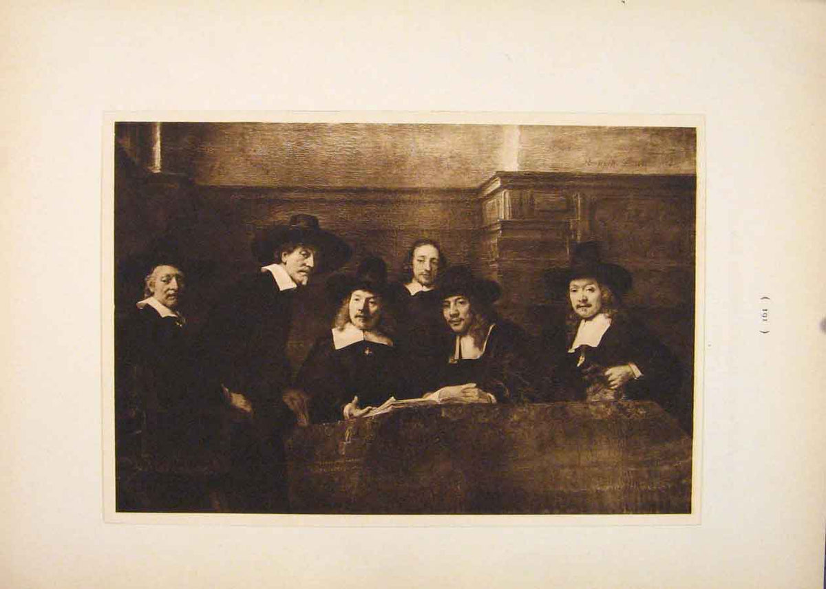 Original Old Antique Print Syndics Cloth Hall Rembrandt Sepia Style