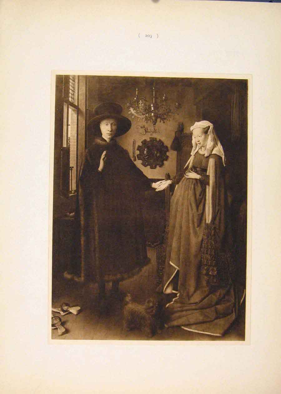 Original Old Antique Print Portraitsjean Arnolfini Wife Jean Van Eyck Sepia