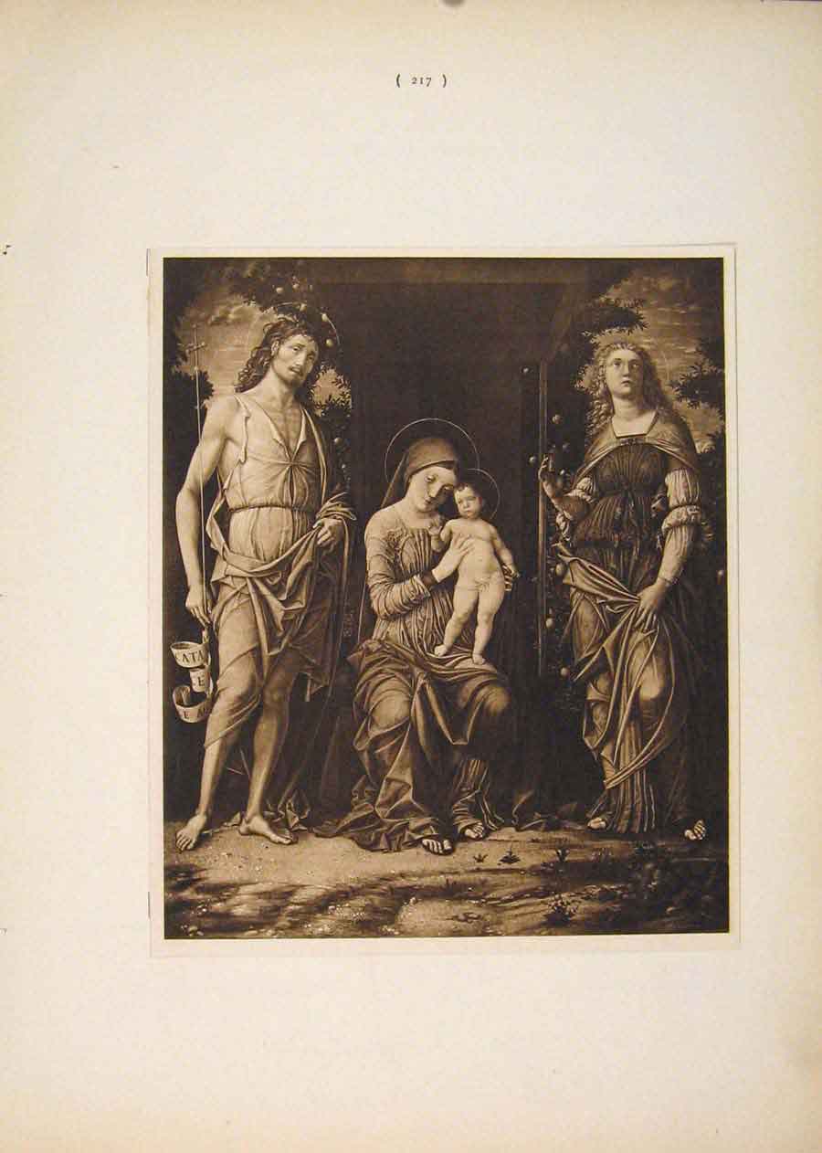 Old Antique Print Virgin Child Enthroned Andrea Mantegna Sepia Style Art