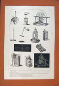Original Old Antique Print Electricity Measurements Movements C1890 Victorian