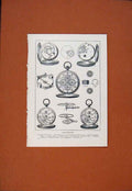 Original Old Antique Print Chronometers Lever Balance Art C1890 19th