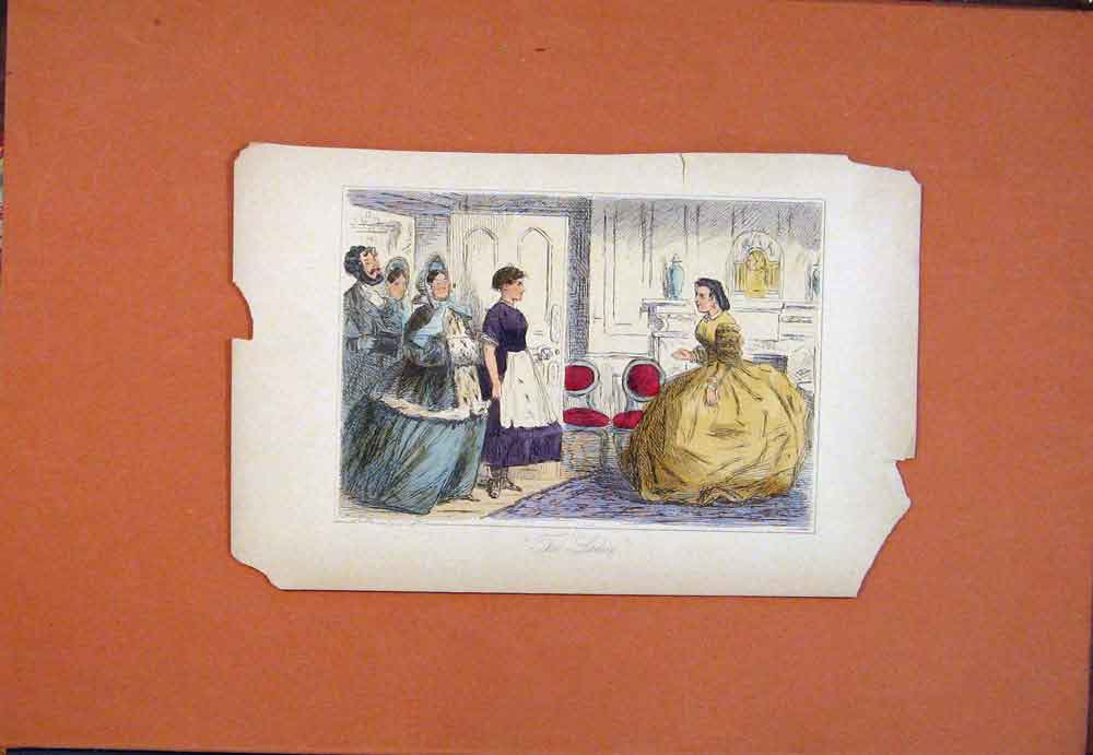 Original Old Antique Print Ladies Hand Colored Drawing John Leech