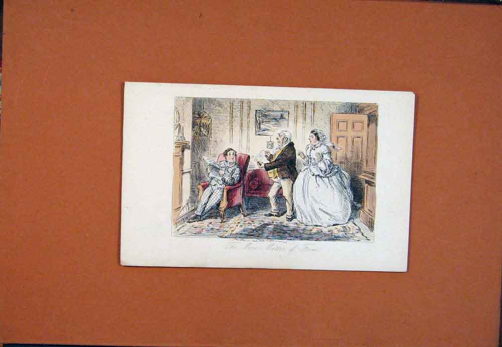 Original Old Antique Print John Leech Hand Colored Mere Matter Form Drawing Art