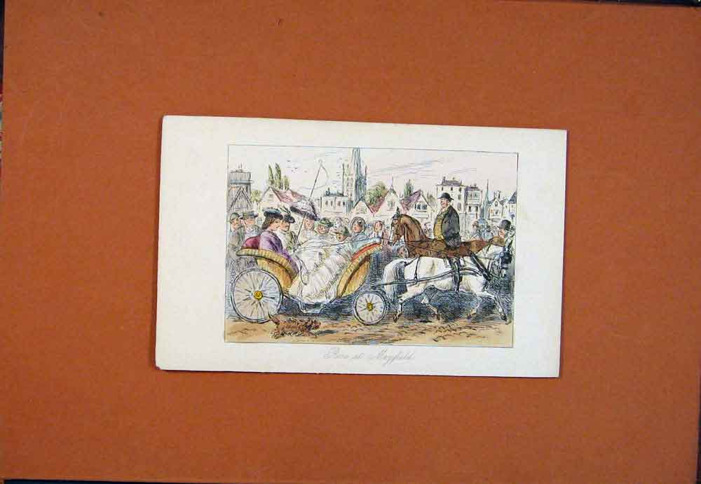 Original Old Antique Print C1870 Rosa Mayfield John Leech Hand Color Victorian
