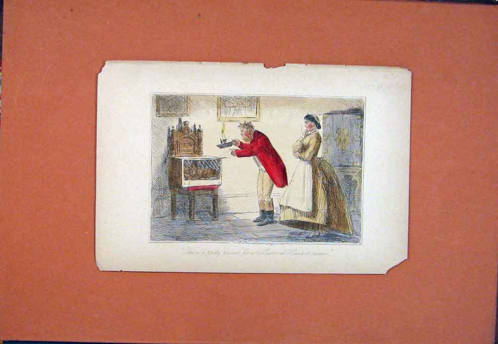 Original Old Antique Print Master Hounds Present C1870 Hand Colored John Leech