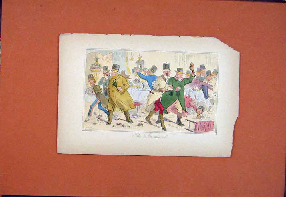 Old Antique Print Invasion Hand Colored Fine Art John Leech C1870 Drawing 19th