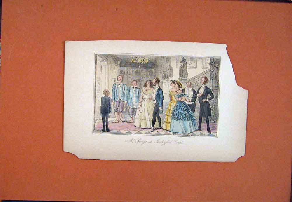 Original Old Antique Print Sponge Jawleford Court Leech Drawing