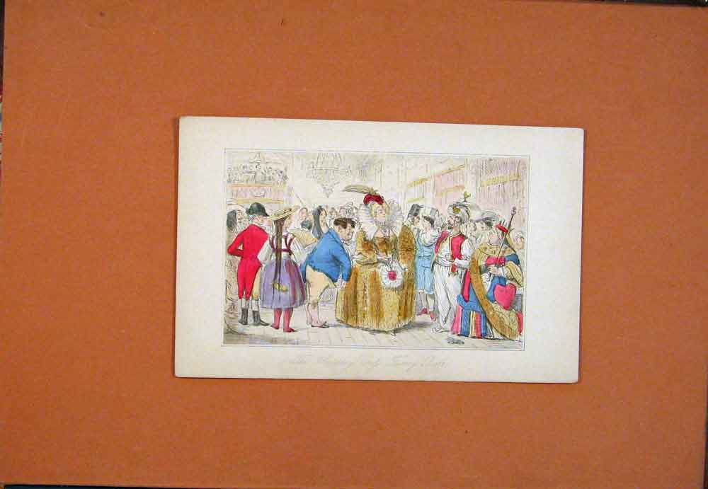 Original Old Antique Print C1854 Handley Crofs Fancy Ball Leech Colored 19th