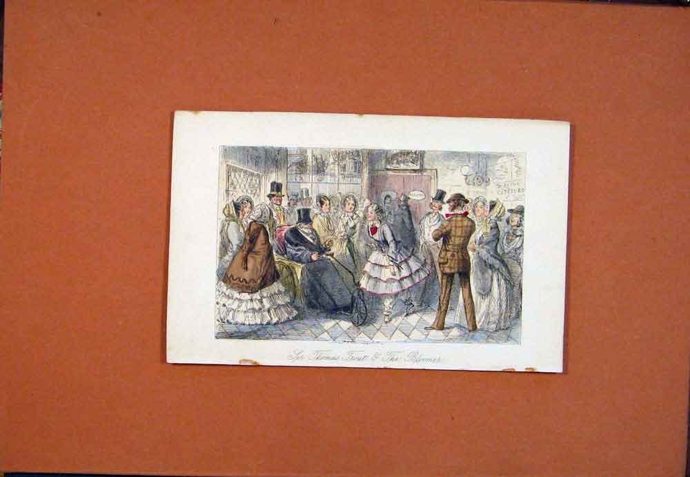 Original Old Antique Print C1850 John Leech Hand Colored Sir Thomas Trout 19th