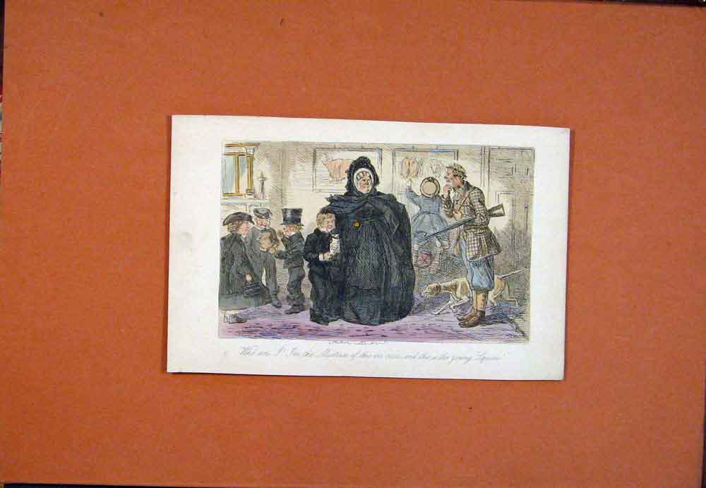 Original Old Antique Print C1860 Mistress Squire Leech Hand Colored Victorian