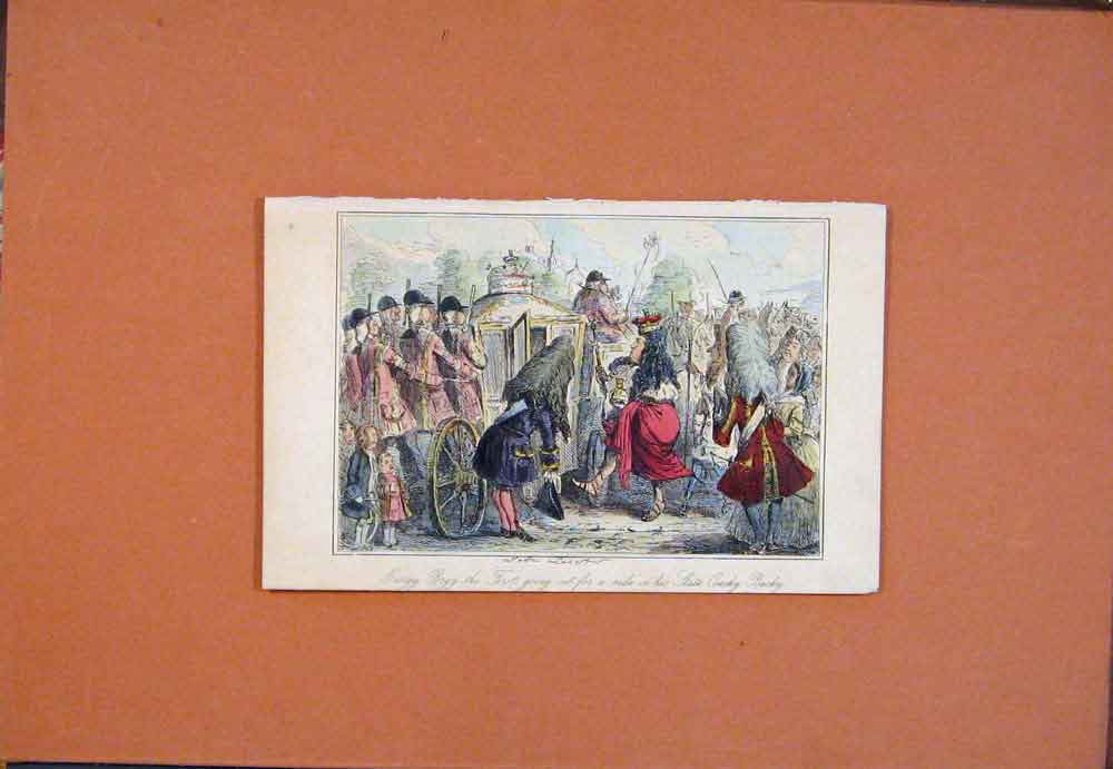 Original Old Antique Print Georgy Porgy State Coachy John Leech Hand Colored Art