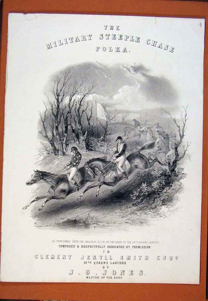 Original Old Antique Print Military Steeple Chase Horse Riding C1890 Victorian