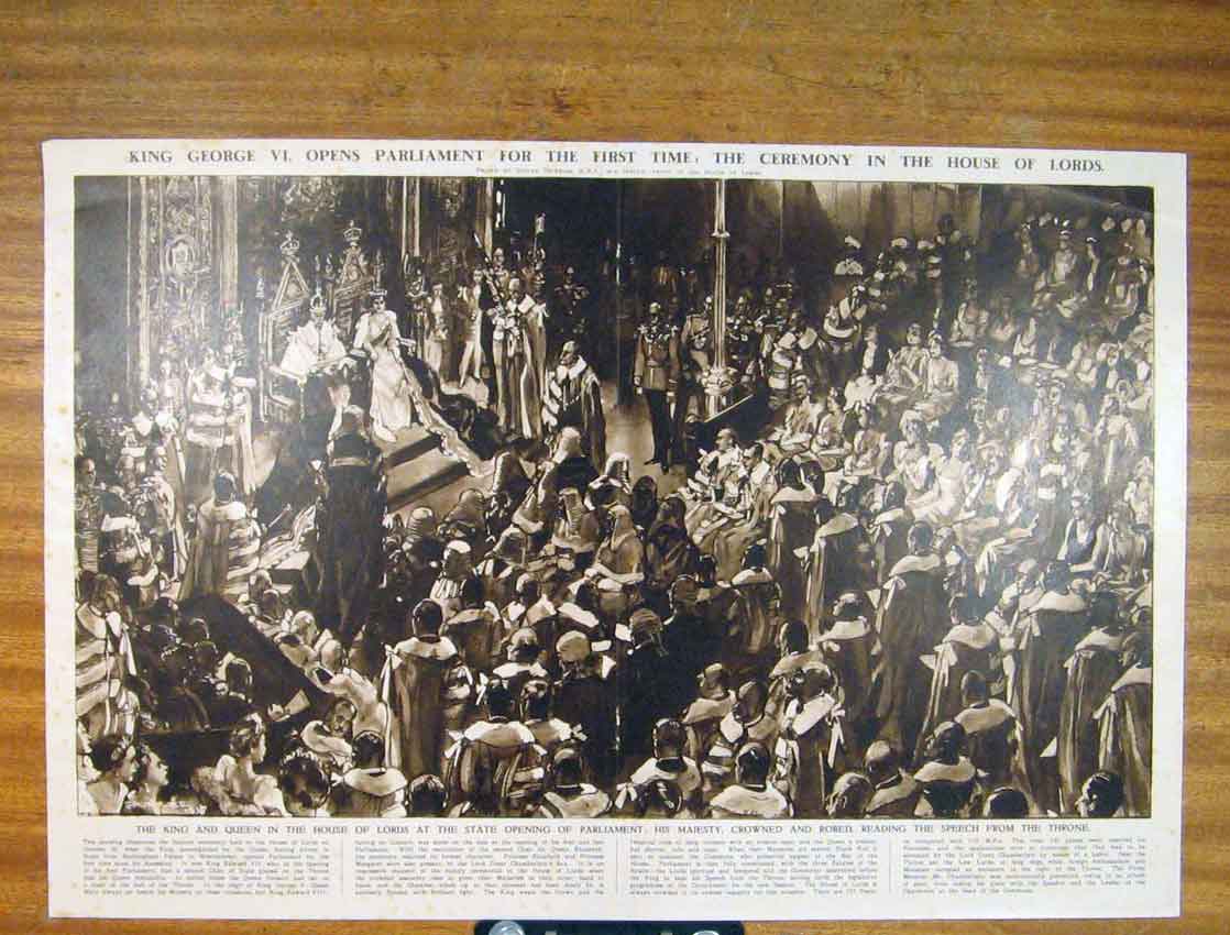 Original Old Antique Print King George Parliament Ceremony House Lords