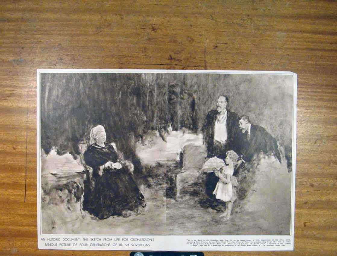 Original Old Antique Print Historic Document Sketch Orchardsons Generations
