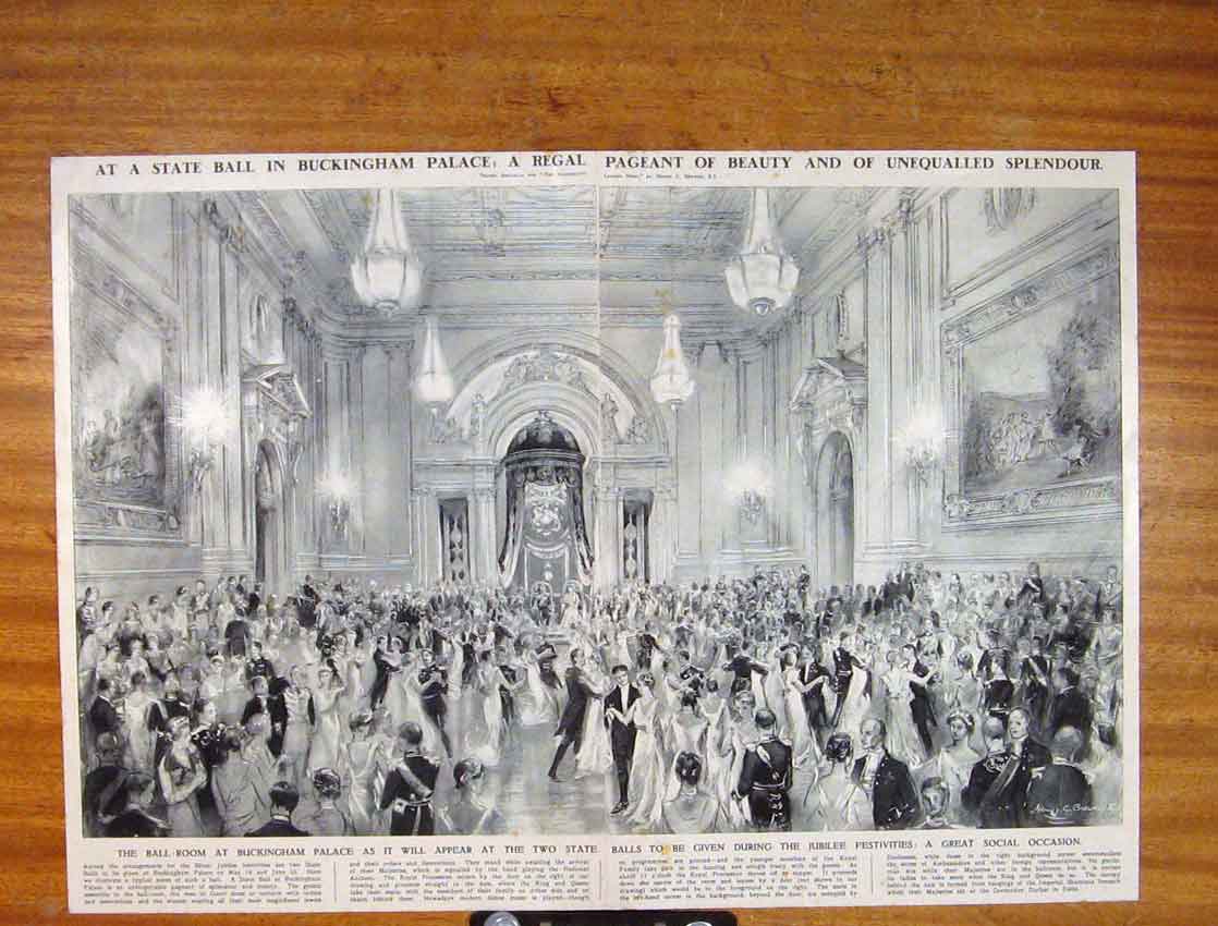 Original Old Antique Print Buckingham Palaceballs Jubilee Occasion