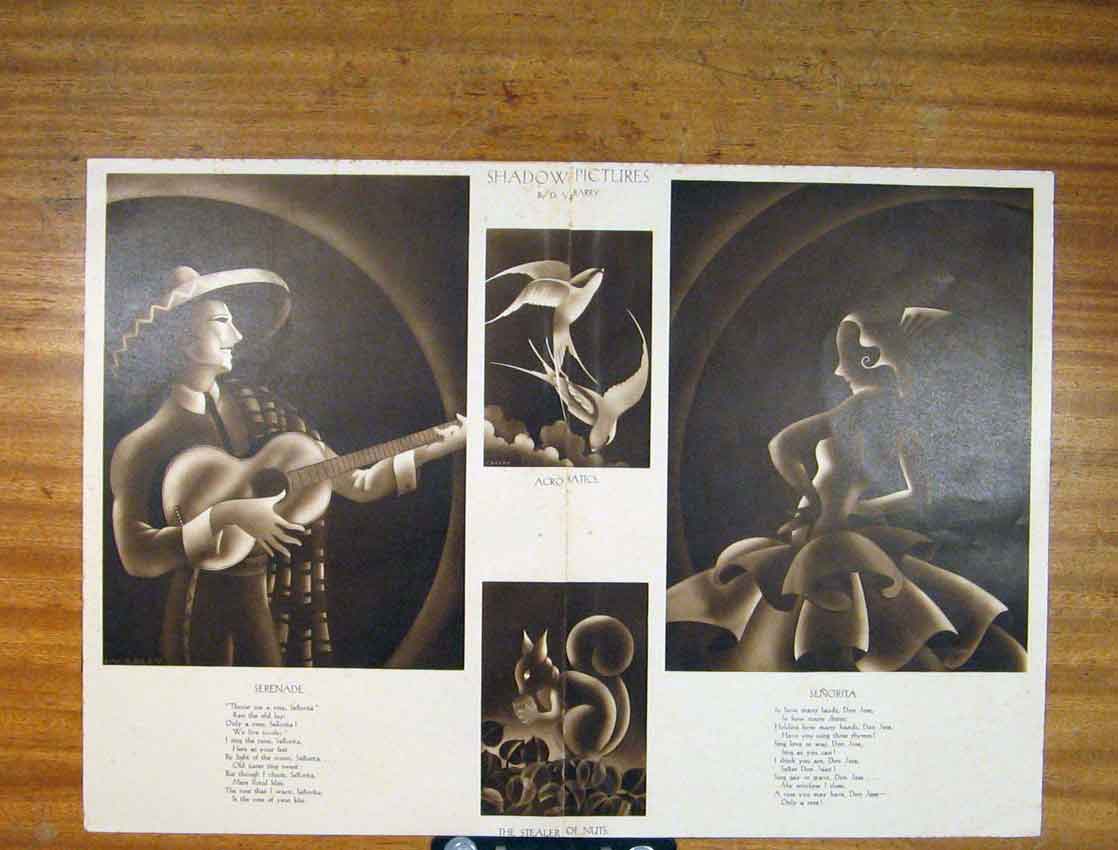 Original Old Vintage Print Shadow Pictures Serenade Senorita Nuts C1930 20th