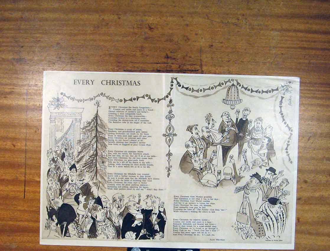 Original Old Antique Print Every Christmas Party Gathering Editorial Art