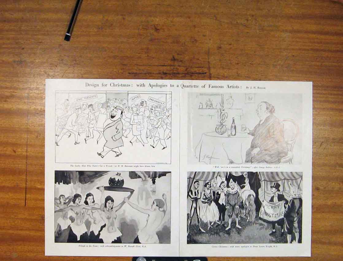 Original Old Antique Print Design Christmas Apologies Famous Artist