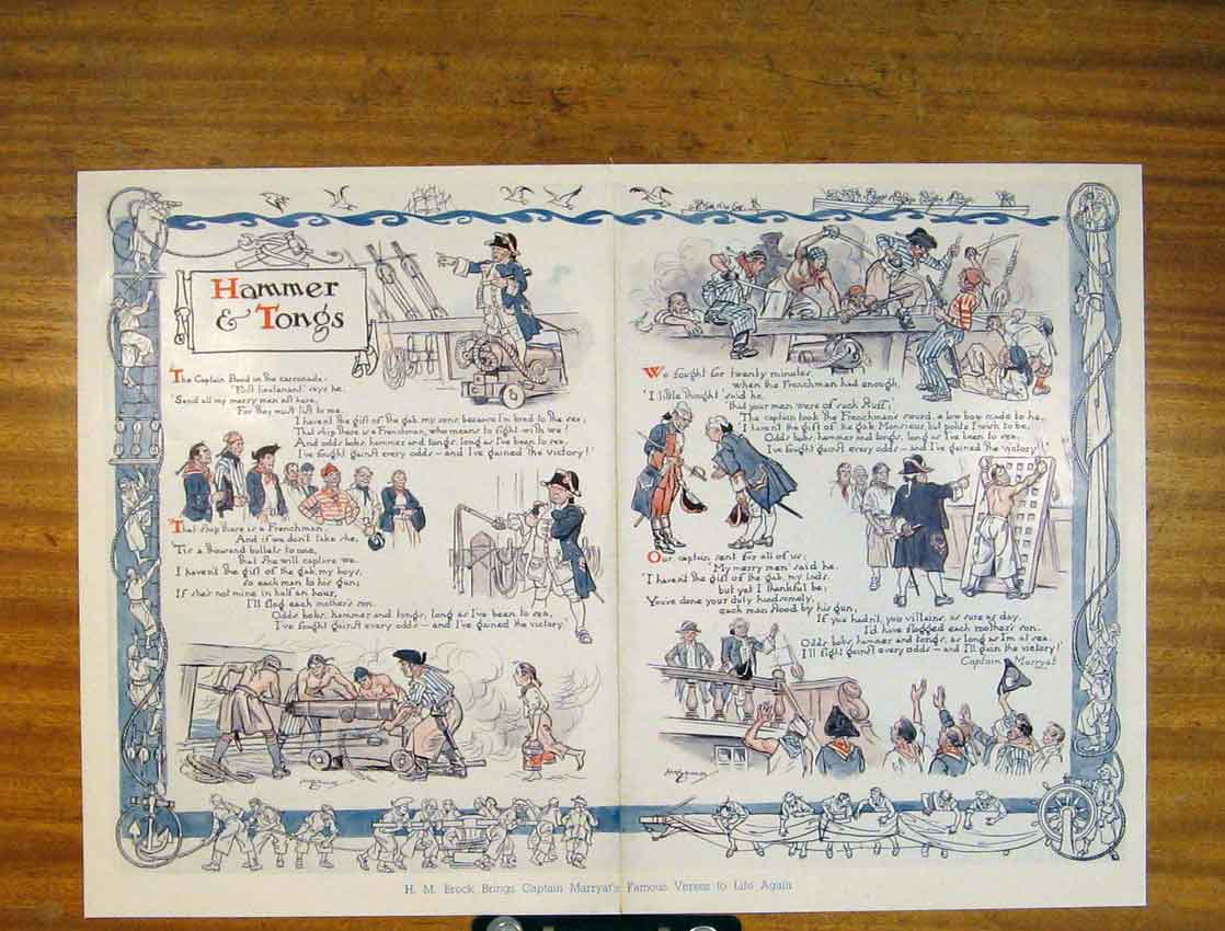 Original Old Antique Print Hammer Tongs Color Fine Art Sketching