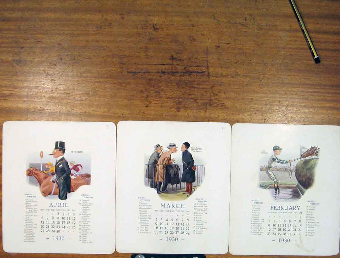 Old Vintage Print April March February Calandar 1930 Racing Fixtures Art 20th
