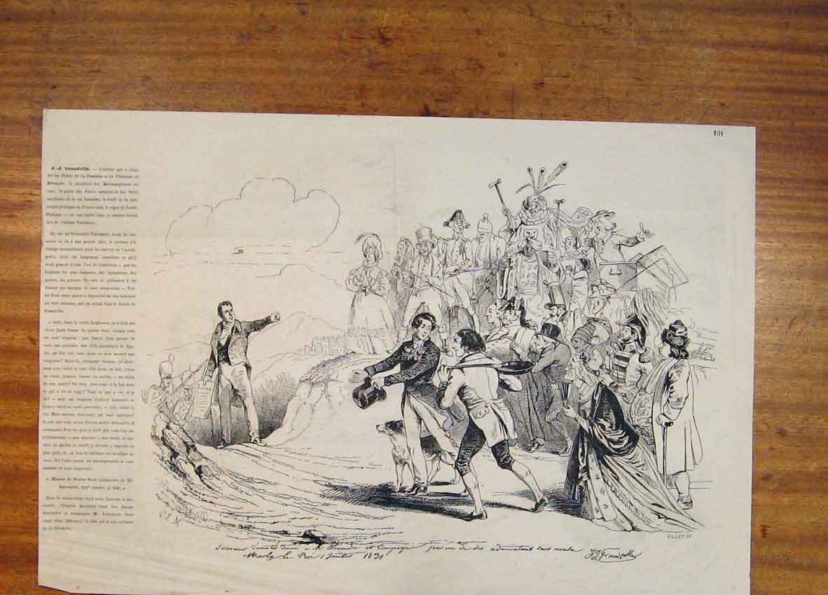 Original Old Antique Print Leon Kaplinski Gathering Village Sketch Art C1901