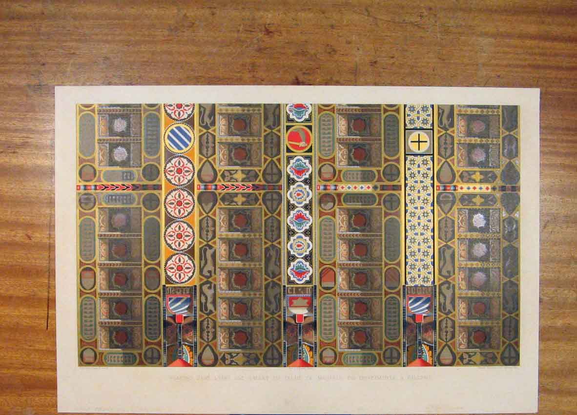 Original Old Antique Print C1858 Wall Painting Ceiling Palace Manfred Victorian