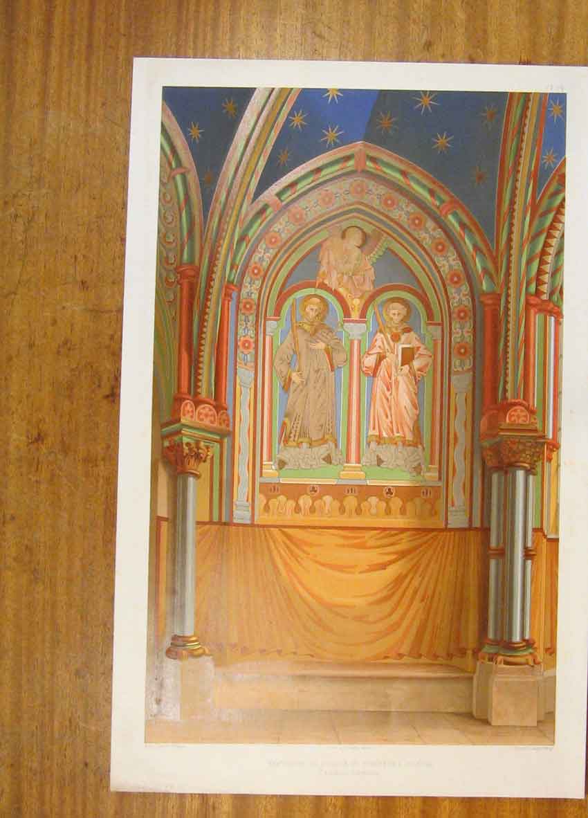 Original Old Antique Print Baptistere St Gereon Cologne Church Wall Painting