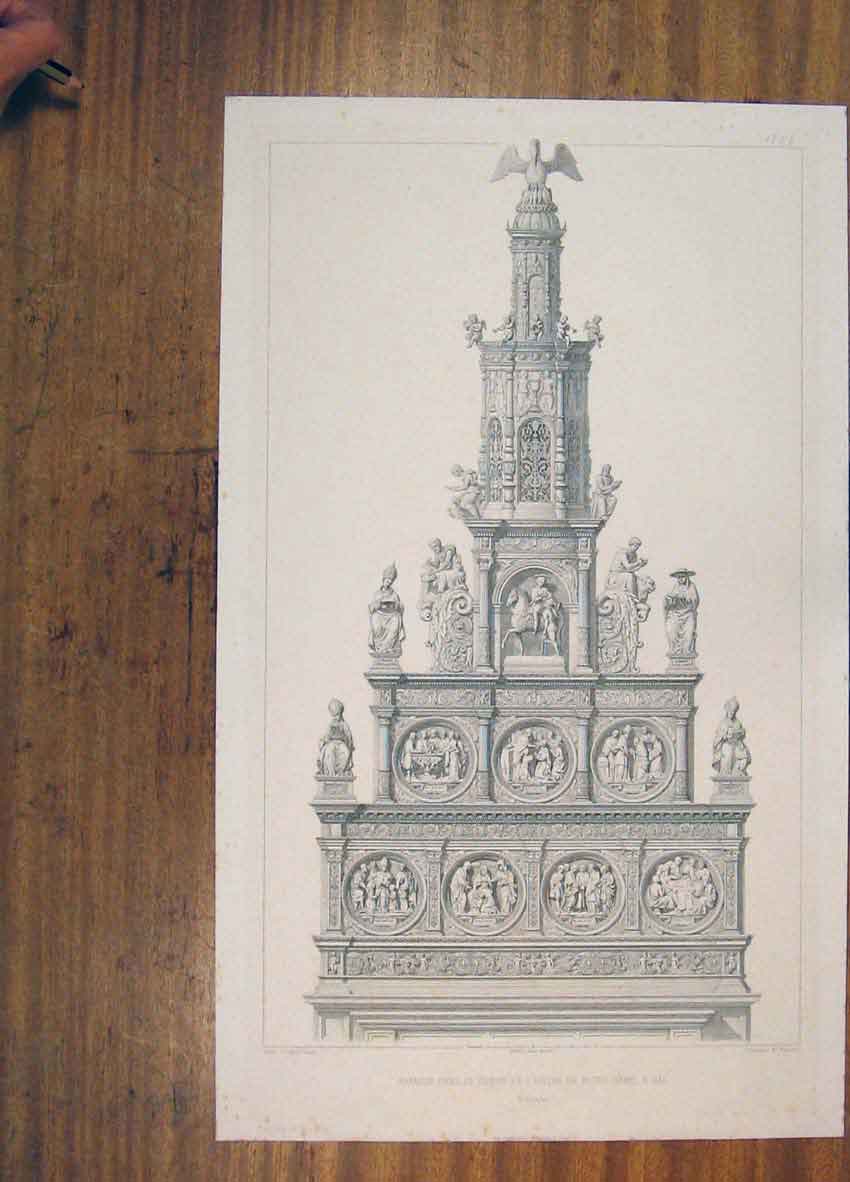Original Old Antique Print C1858 Sculpture Notre Dame Hall Belgique France 19th
