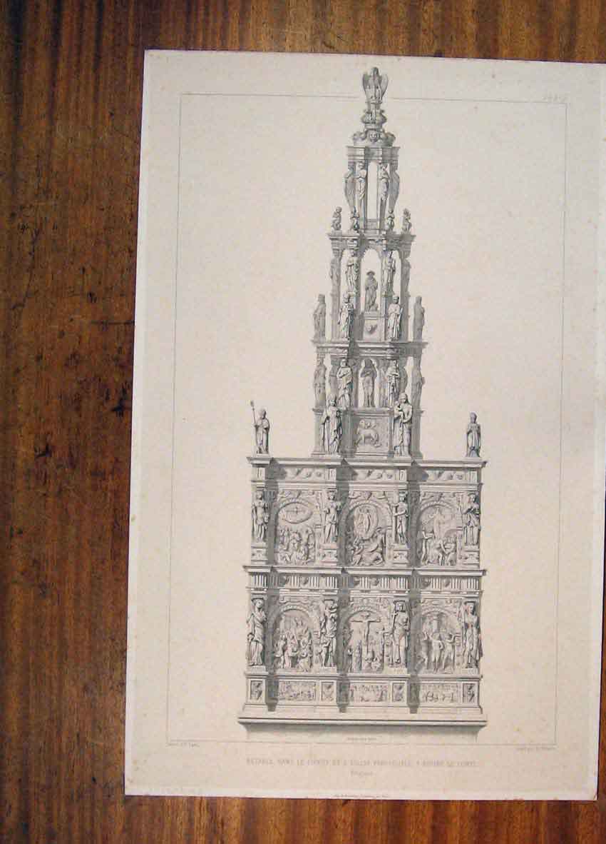 Original Old Antique Print Sculpture C1858 Belgique France Fine Art Victorian