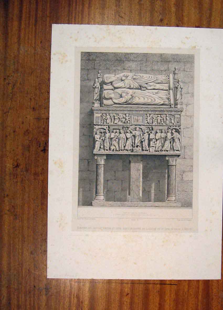Original Old Antique Print C1858 Sculpture Verone Italy Fine Art 19th
